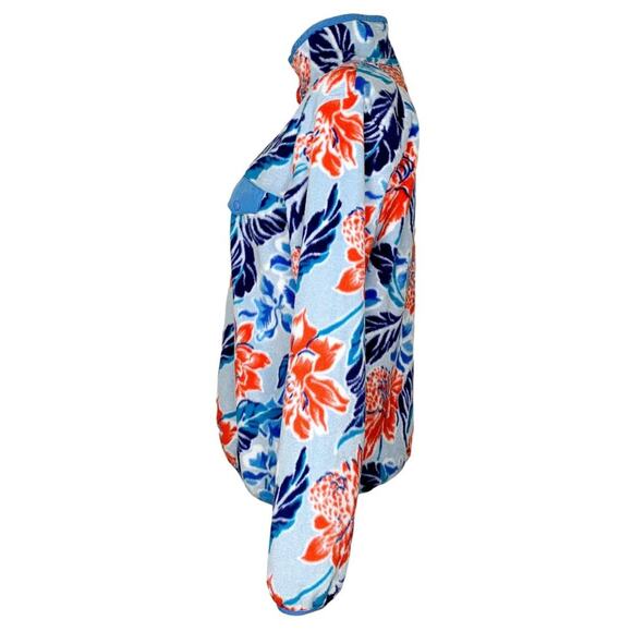 Patagonia Manoa Dusk Blue Floral Print Synchilla Snap-T Fleece Pullover Sweater - Picture 2 of 9